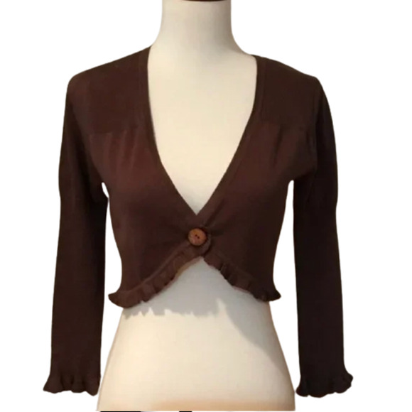 Anthropologie Sweaters - NWOT Anthropologie Tabitha S Shrug Cardigan‎ Cover Up Ruffle 100% Cotton Fall